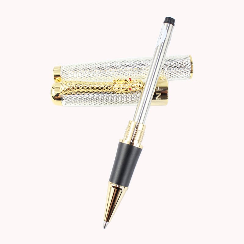 Gullor 1200 Golden Dragon Red Crystal Eyes Rollerball Pen (Silver and golden) - Image 3